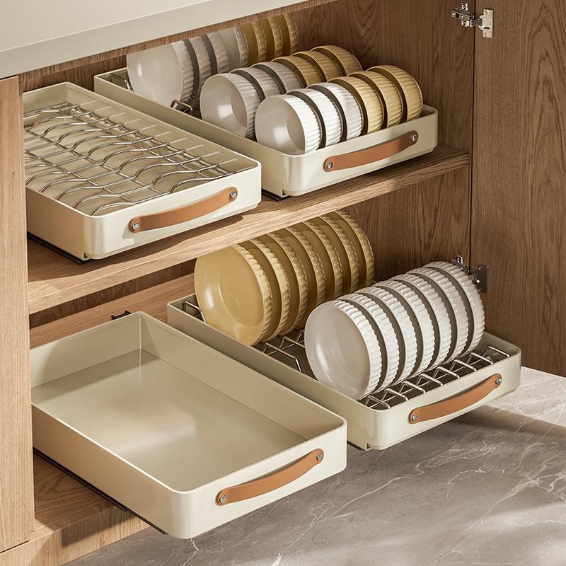 碗碟收纳架橱柜拉篮厨房柜内碗盘碗具沥水架抽屉式置物架抽拉碗架