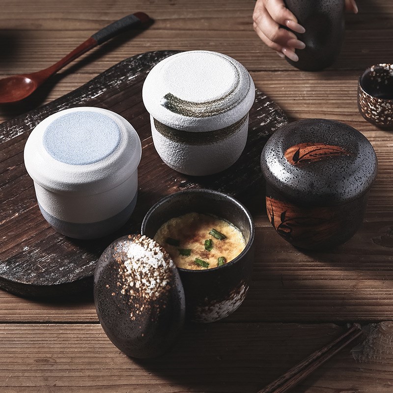 日式盖碗商用陶瓷炖盅一人份汤盅甜品点心盅手绘带盖碗隔水炖炖盅