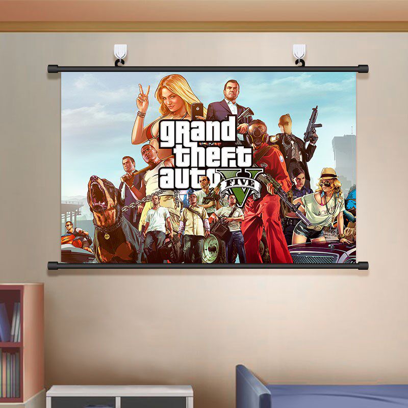GTA5侠盗猎车手海报给他爱5挂画迈克崔佛富兰克林寝室壁纸装饰画