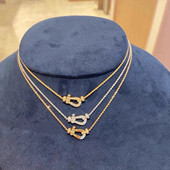 高版 本马蹄扣项链女18k玫瑰金镶钻U型吊坠mini10大小号设计麻花链