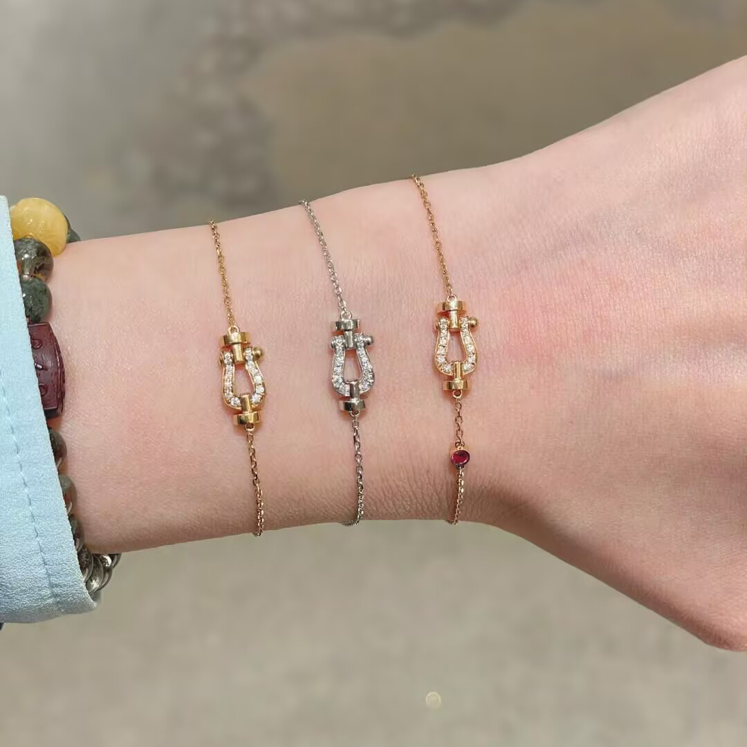 屿瑶18k金马蹄扣手链女玫瑰金满钻小号手环轻奢高级感手饰送女友