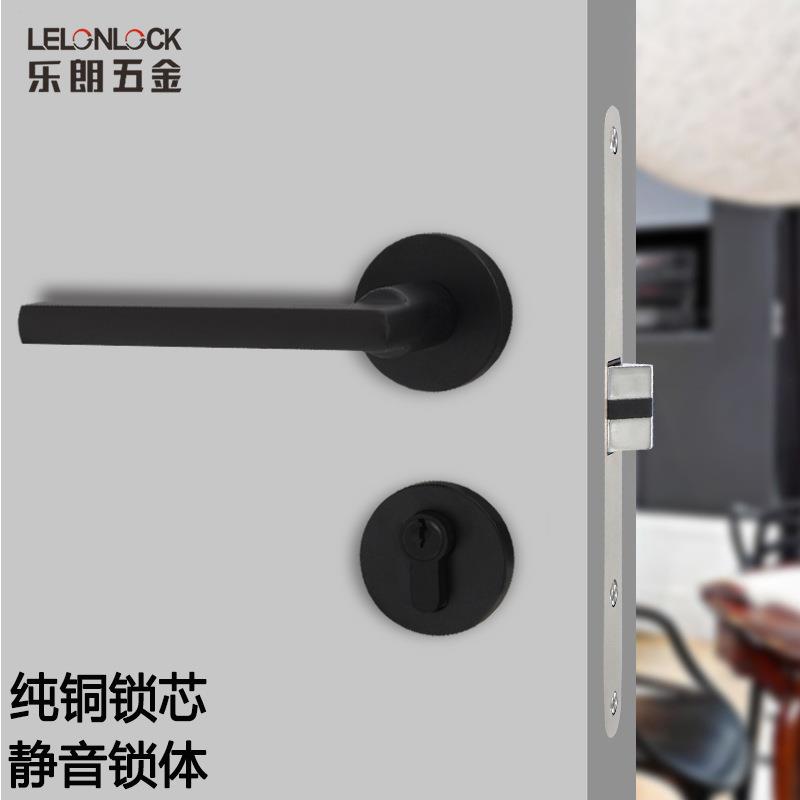门锁室内家用实木门分体锁具黑色门把手通用型磁吸静音卧室房门锁