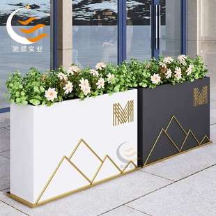 玻璃钢花箱商场酒店线条方形花盆户外步行街创意条纹美陈铁艺花钵