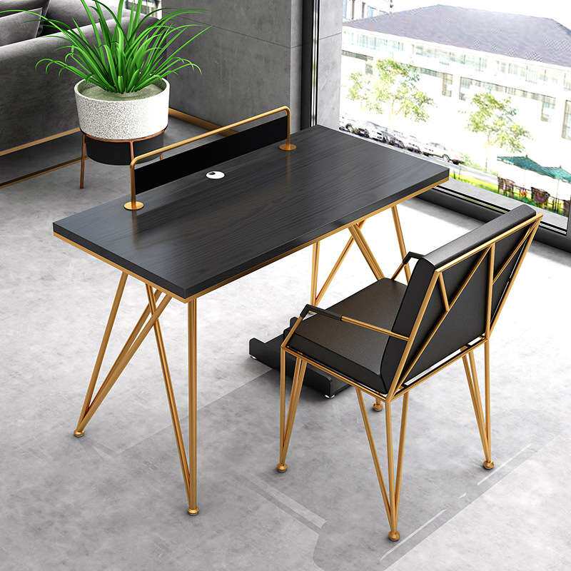 现代简约实木职员办公桌 工作室创意铁艺电脑办公桌椅组合可