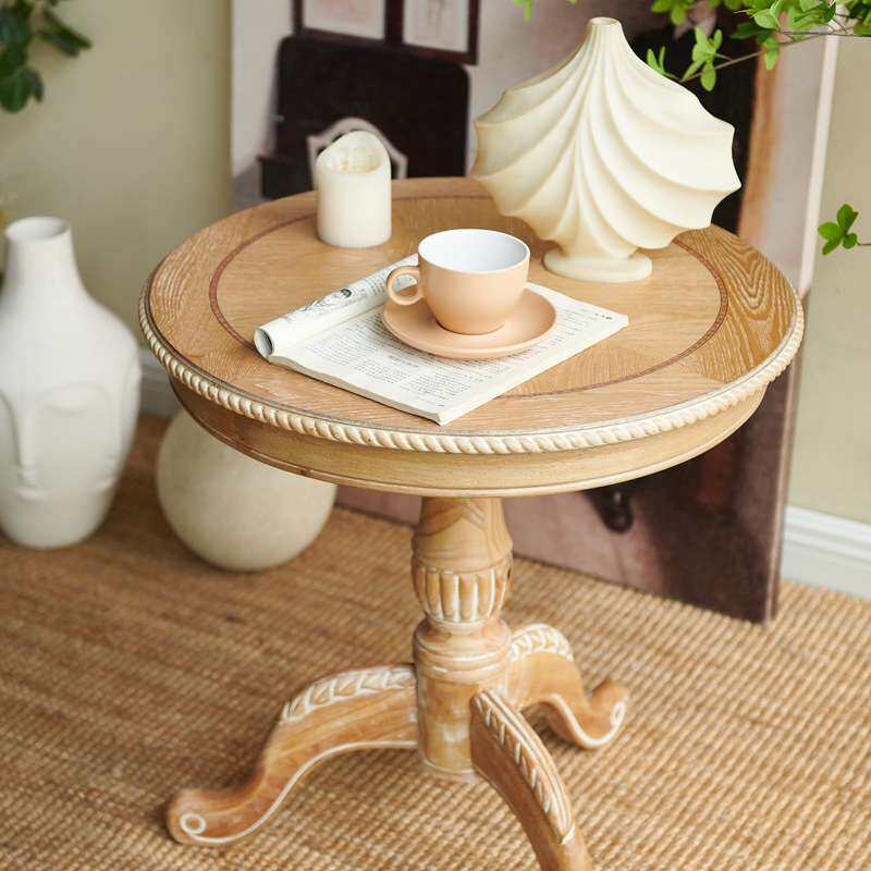 欧式实木茶几复古小圆几小茶桌电话几边几北欧原木婚礼美式小圆桌