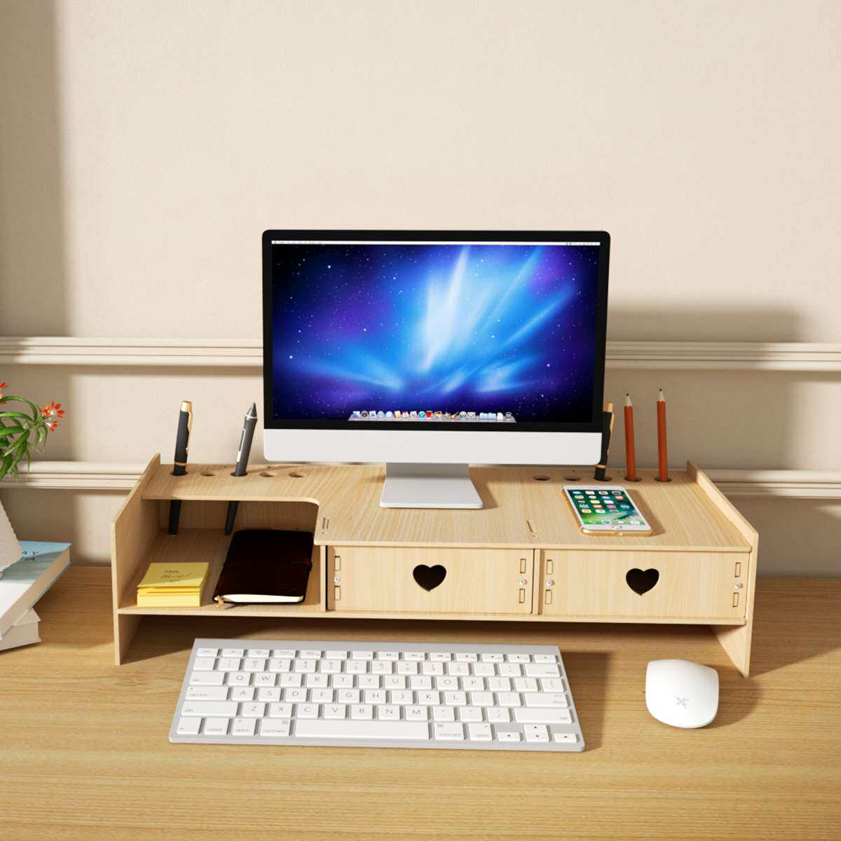 办公台式桌面电脑显示器增高架底座支架桌上键盘收纳垫高置物架子