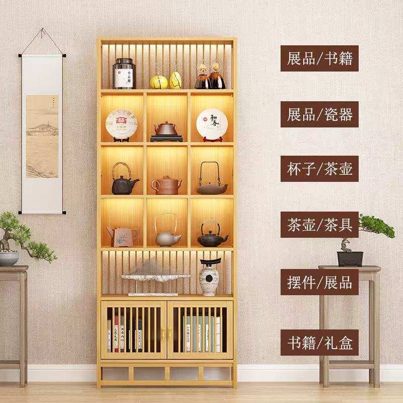 博古架实木中式茶架子博古架展示柜茶室置物架新中式博古架展示柜