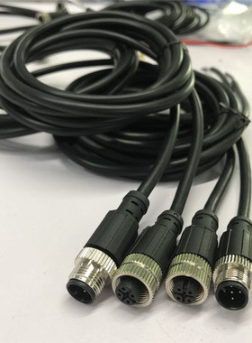 M12连接器防水连接线航空插头航空接线4芯5芯8芯针孔式传感器接头