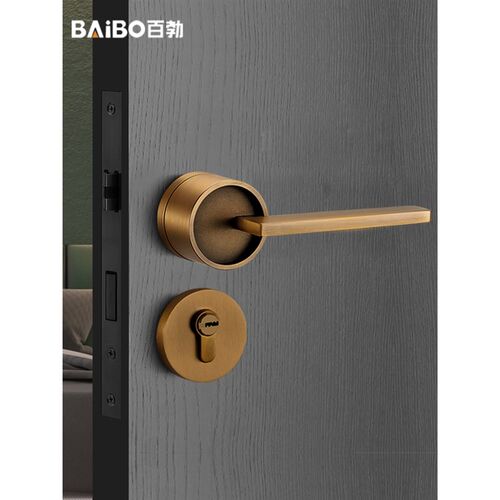 百勃门锁室内卧室房间门锁静音磁吸门把手分体锁黄古铜家用木门锁