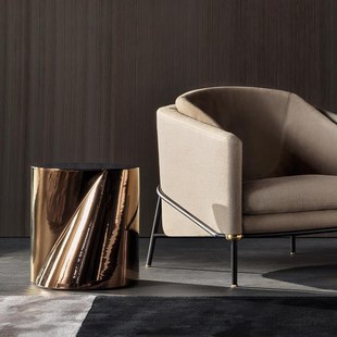 轻奢沙发边几不锈钢客厅卧室圆形角几大小户型创意金属咖啡桌 意式