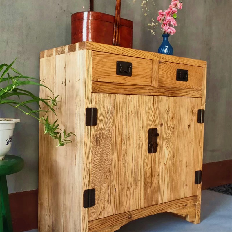 中式鞋柜餐边柜多功能整装榆木对开门家用餐厅储物柜入户玄关柜