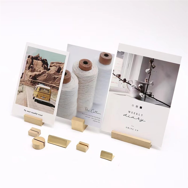 金属长条形几何黄铜名片架桌面装饰照片夹台卡底座简约卡片展示架