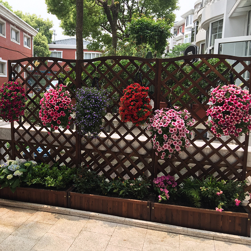 木栅栏花盆围栏攀爬花架防腐阳台户外碳化实木爬藤架网格花槽