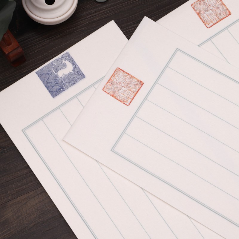 仿古小楷宣纸竖格浣花笺印谱散页信笺纸印章图案半生熟2cm小楷毛