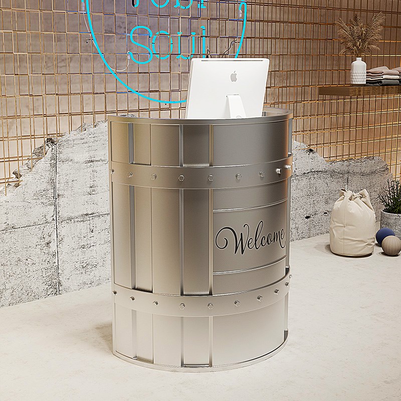 工业风接待前台商用导购咨询引导迎宾小柜台复古简约圆弧形收银台