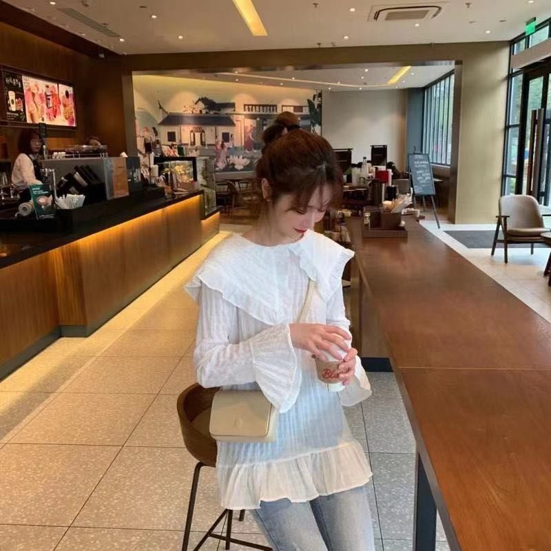 中长款白色衬衫女长袖春装新款学衬衫