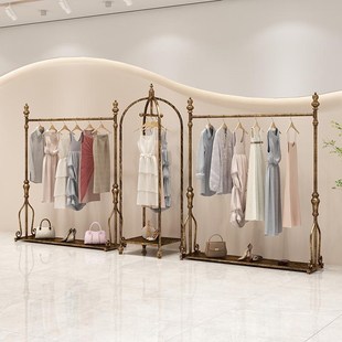 欧式铁艺复古服装架服装店展示架古铜挂衣架加大加粗落地服装货架