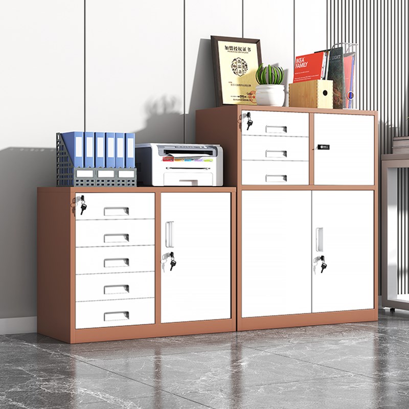 偏三保文件柜铁皮矮柜办公室资料柜阳台抽屉储物柜工具带锁小柜子