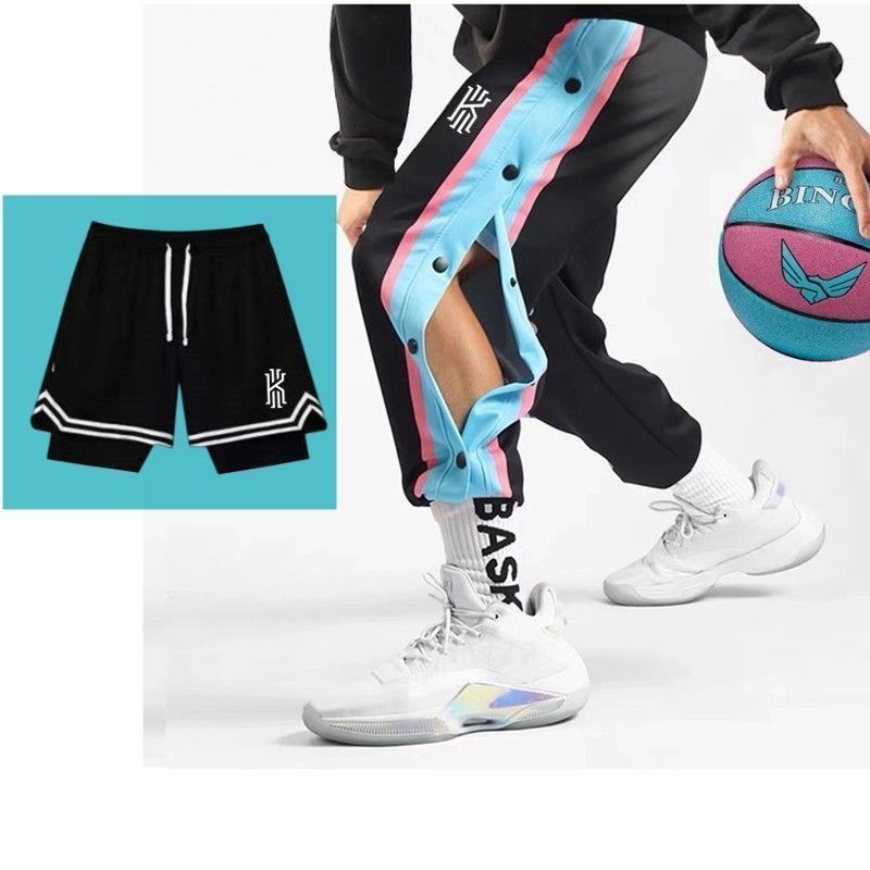 美式高街薄款秋季排扣裤男篮球裤男全开扣秒脱学生潮流宽松直筒裤