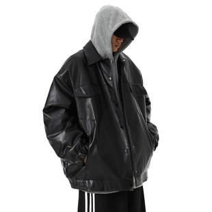 美式复古PU皮外套男女春秋潮牌街头痞帅宽松翻领休闲机车皮衣夹克