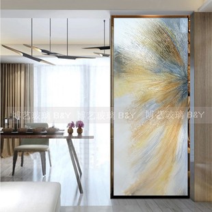 玄关艺术玻璃轻奢现代风格入户隔断透光抽象简约卫生间深雕超白玻