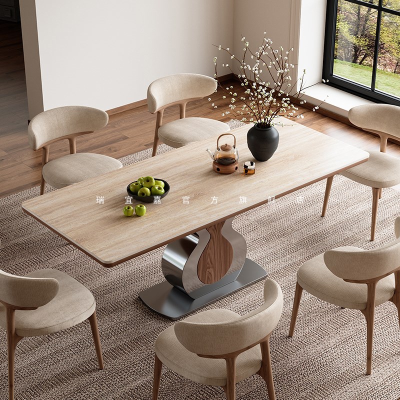 洞石岩板餐桌椅家用轻奢现代简约高级感小户型长方形饭桌组合2025