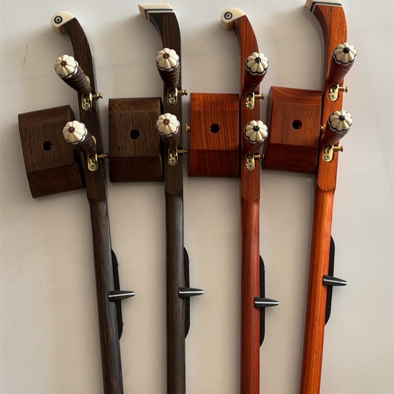 秦腔板胡杆子鸡翅木花梨木板胡杆子 扁杆带琴轴滑道腰码 带底座