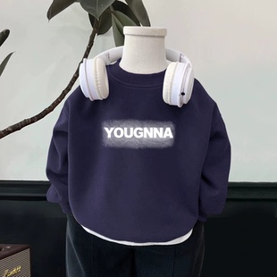 儿童卫衣2025新款秋冬季女童保暖加绒字母卫衣男童圆领长袖上衣