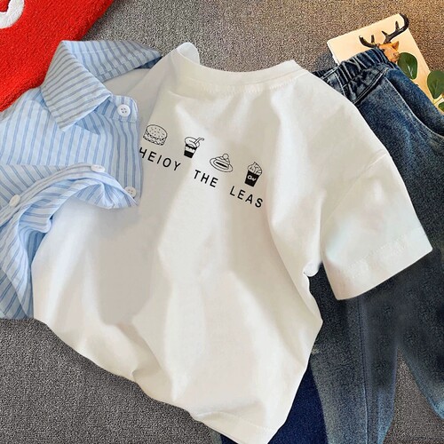 纯棉儿童t恤短袖夏季宽松简约白色男童夏装半袖上衣女童休闲百搭