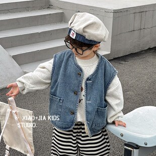 巨实用儿童秋冬加绒牛仔马甲男童女童百搭冬季加厚马夹背心上衣