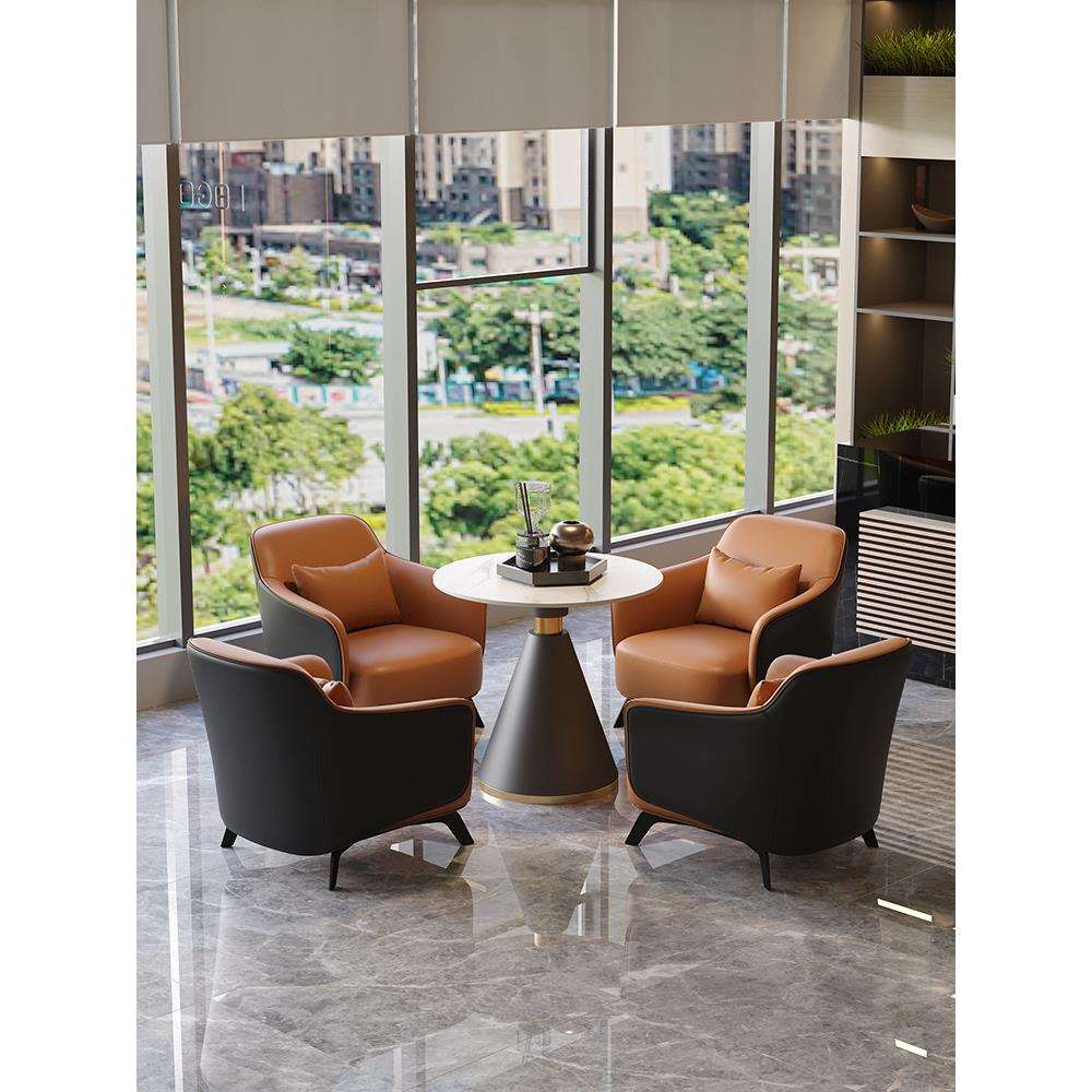 轻奢酒店大堂会客商务接待沙发椅现代简约售楼处洽谈休闲皮艺沙发