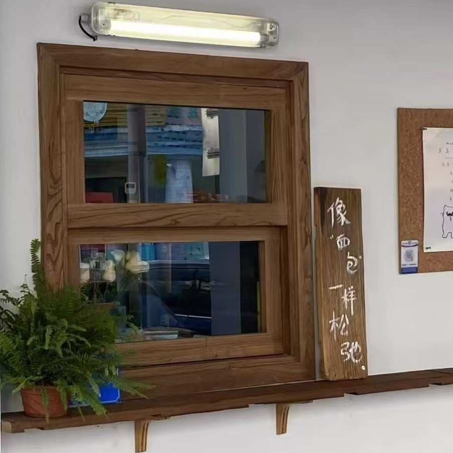 实木门窗榆木玻璃门家用折叠门窗咖啡店酒吧折叠窗框做旧实木门