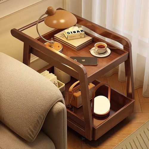 全实木小推车家用客厅沙发边柜茶水柜可以移动带滑轮收纳床头柜子