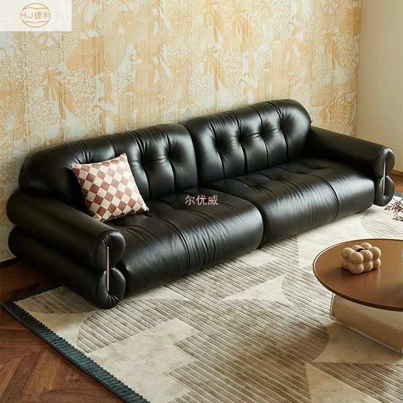 意式极简皮艺沙发客厅感极简皮艺沙发黑色轻奢直排皮艺沙发