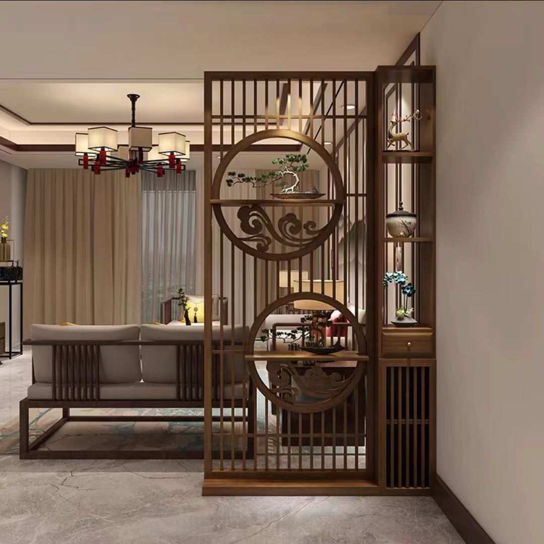 翁华新中式博古架实木屏风隔断客厅遮挡家用镂空入户玄关柜屏风柜