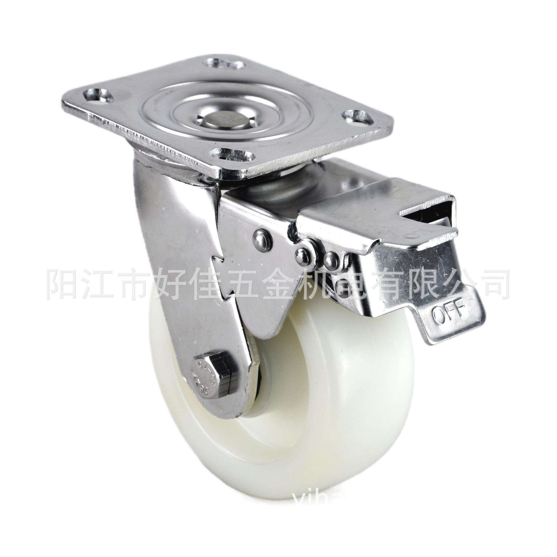 源头工厂直供6X2重型304全不锈钢平板双刹车白色尼龙脚轮