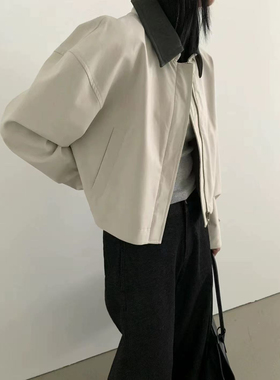 about moon～正版现货韩系简约拼色皮衣