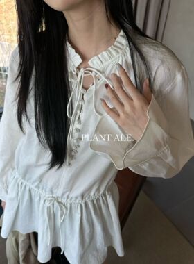 Plant Ale~春上新棉麻木耳边可抽绳设计感连衣裙