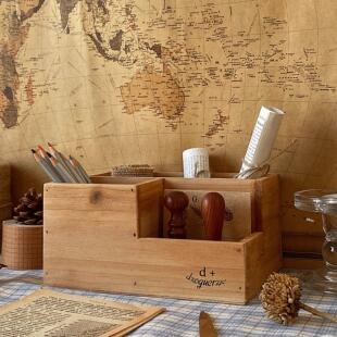 *番茄Sensen*扎卡覆古旧笔筒桌面实木多功能办公存储盒杉木