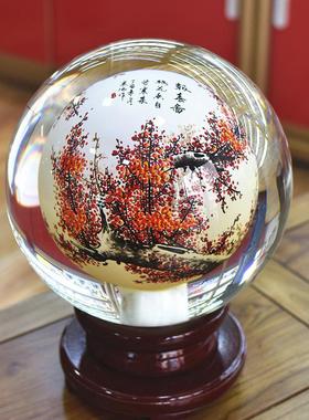 梅花内画水晶琉璃球手绘玻璃工艺品摆件新房装饰品开业礼物品