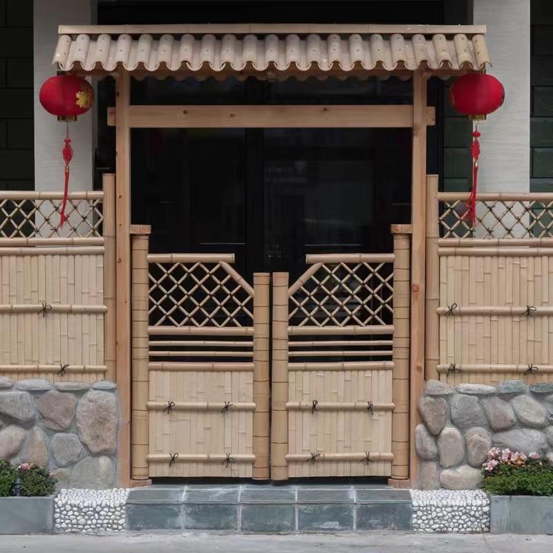 庭院竹篱笆竹楼围栏小院中式防腐木门日式庭院大门户外竹门楼竹子