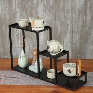 铁艺茶棚阶梯桌上茶壶茶具展示架子收纳柜小博古架多宝阁配件 日式
