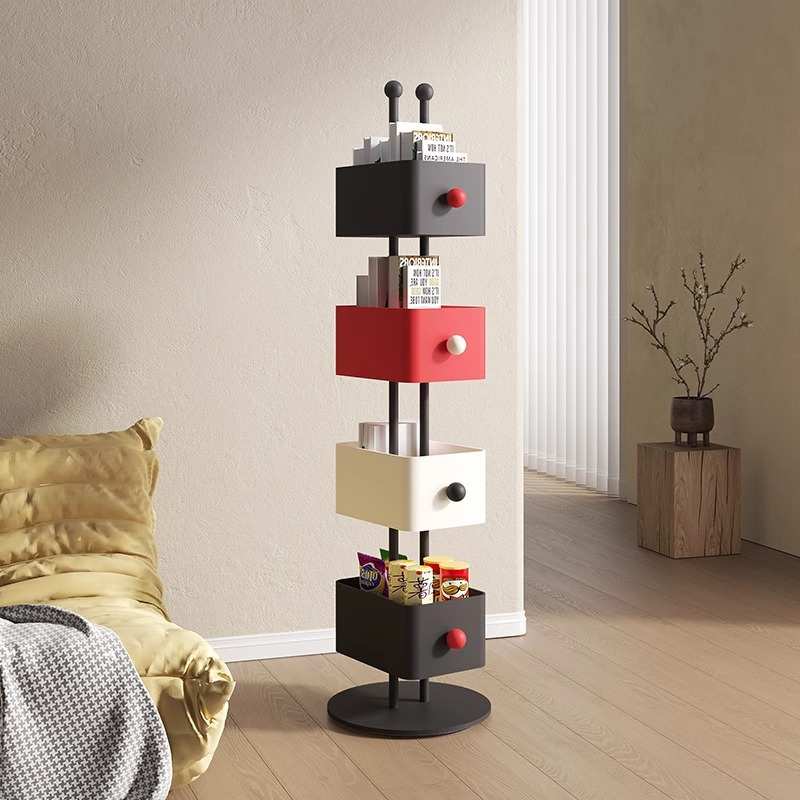 多层书架柜子书转角储物柜旋转收纳落地家用展示柜客厅铁艺置物架