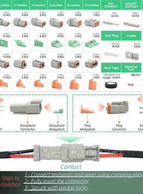 482 PCS DT Deustch Connector Kit, 2 3 4 6 8 12 Pin Waterproo