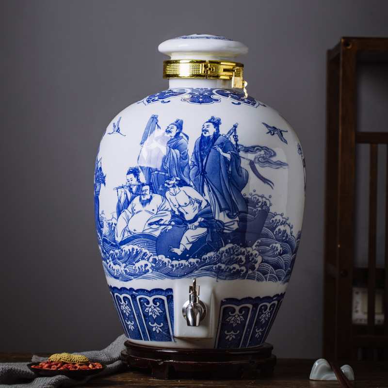 景德镇酒坛子青花酒壶酒瓶陶瓷50斤密封空坛子酒缸家用窖藏酒坛子