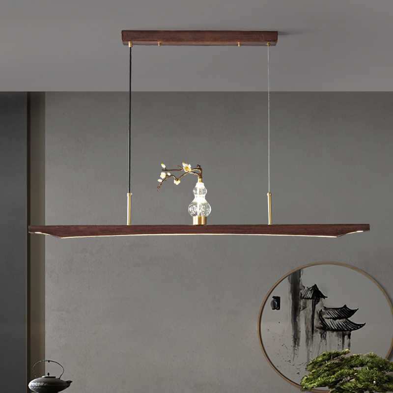 新中式实木吊灯全铜中国风一字古典茶室吧台前台茶桌复古餐厅灯具