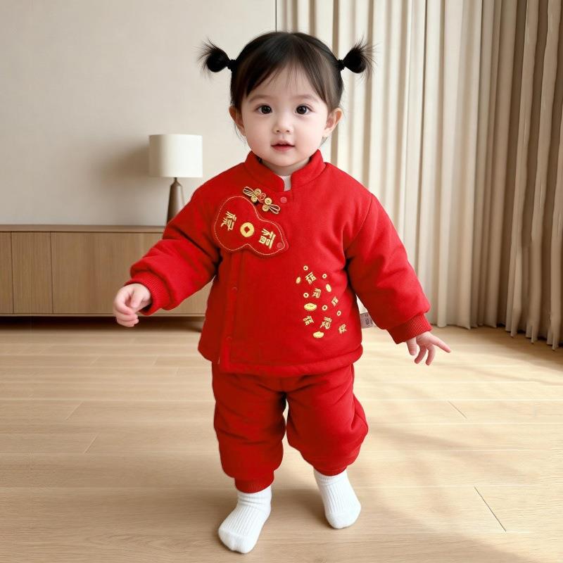儿童秋冬新款喜庆宝宝新中式加厚拜年服夹棉外穿保暖年服新年套装