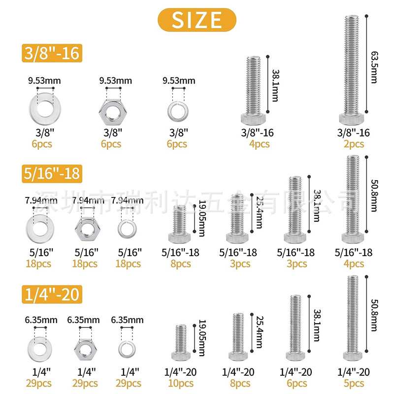 跨境货源212pcs美制304不锈钢外六角螺栓套装组合外六角螺丝盒装