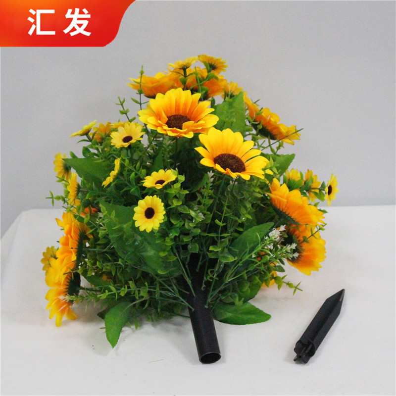 跨境向日葵地插带地钉花园装饰尤加利假花装饰仿真绿植现货工图片