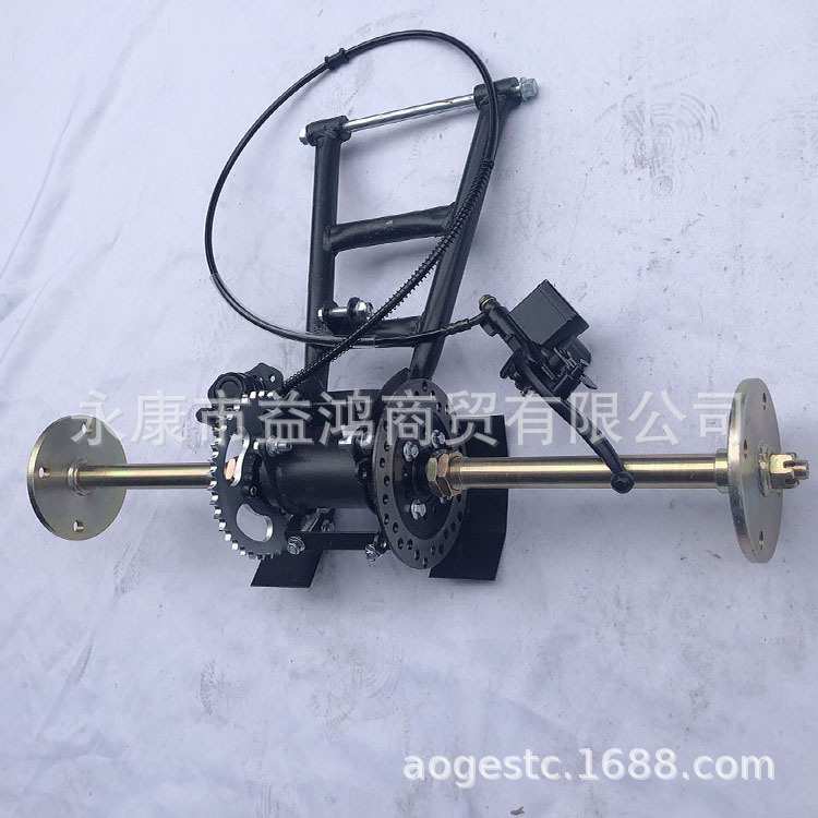 两轮改三轮卡丁配件加粗61-74CM后桥总成 后叉后轴法兰对角100MM